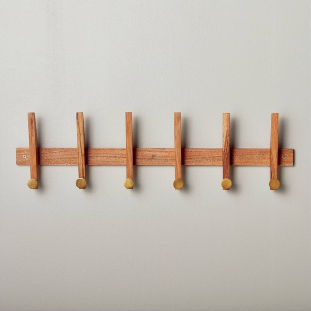 Hearth and hand wood & brass hook rail